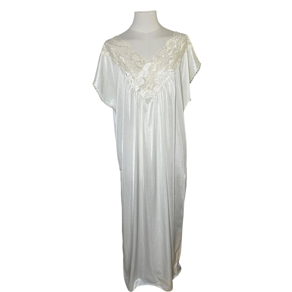 Ilise Stevens Vintage Nightgown White Lace Nylon Bridal Coquette Plus 1X
